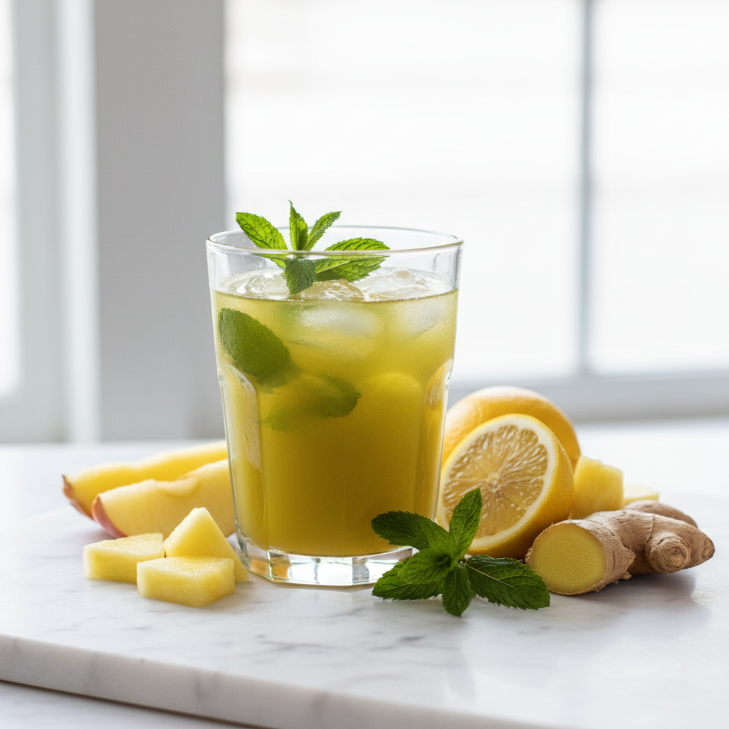 Apple Pineapple Lemon Ginger Mint Juice in a Glass