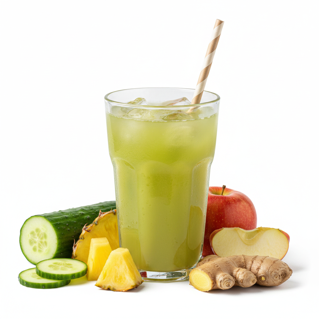 Pineapple English Cucumber Sweet Apple and Ginger Juice