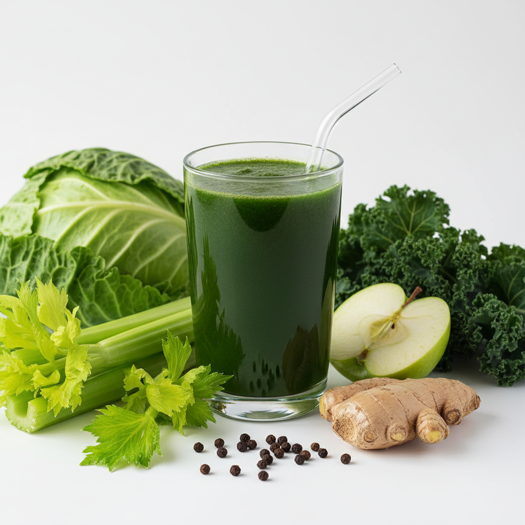 Green Cabbage Celery Kale Green Apple Ginger Black Pepper Juice