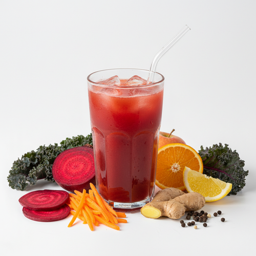 Beets Carrots Red Kale Sweet Apple Orange Ginger Lemon Black Pepper Juice