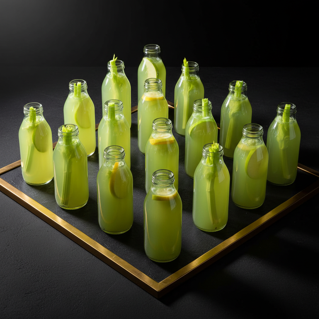 Morning Glory Celery Pack with premium green celery juice bottles, celery, apple, and lemon