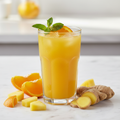 Orange pineapple ginger cold-pressed juice in a clear glass
