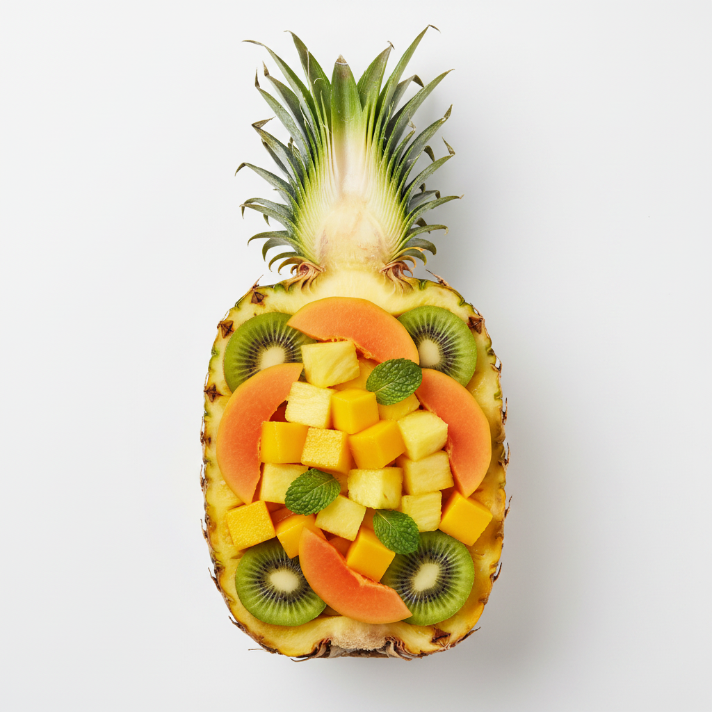 Fruit Tropical Mix served in a hollowed pineapple bowl