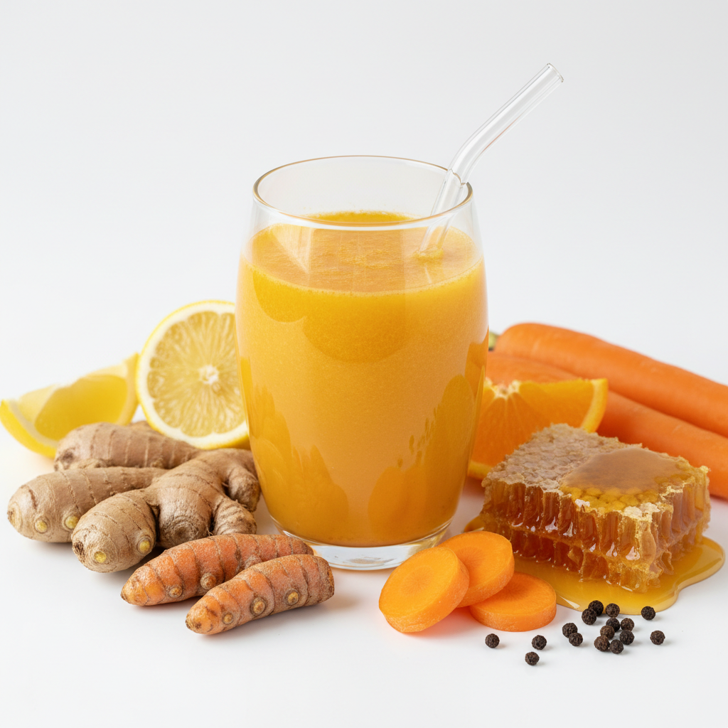 Ginger Turmeric Carrot Lemon Orange Raw Honey Black Pepper Juice